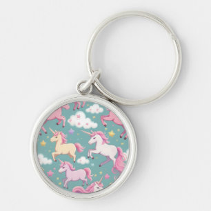 Porte-clés Unicornes avec nuages et étoiles motif