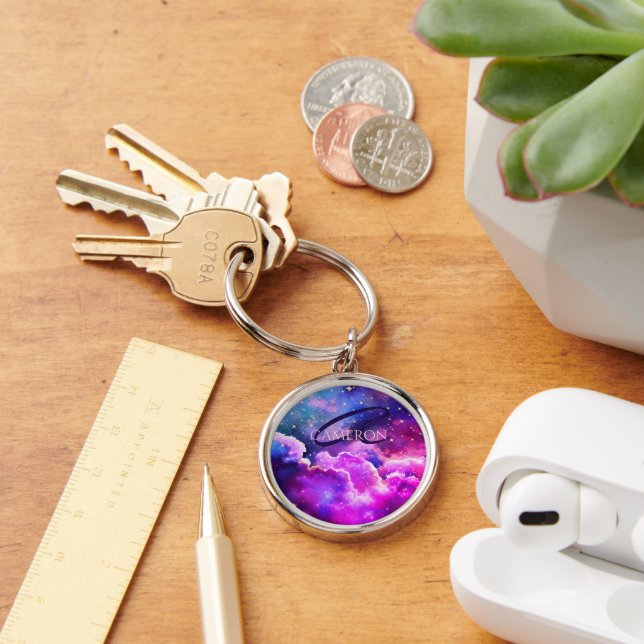 Porte-clés Unique Galaxy Space Rose Monogramme mousseux viole (Bureau)