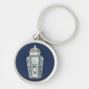 Porte-clés Urne asiatique décorative en bleu et blanc