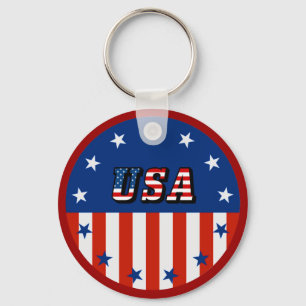 Porte-clés USA - Drapeau américain et étoiles en cercle