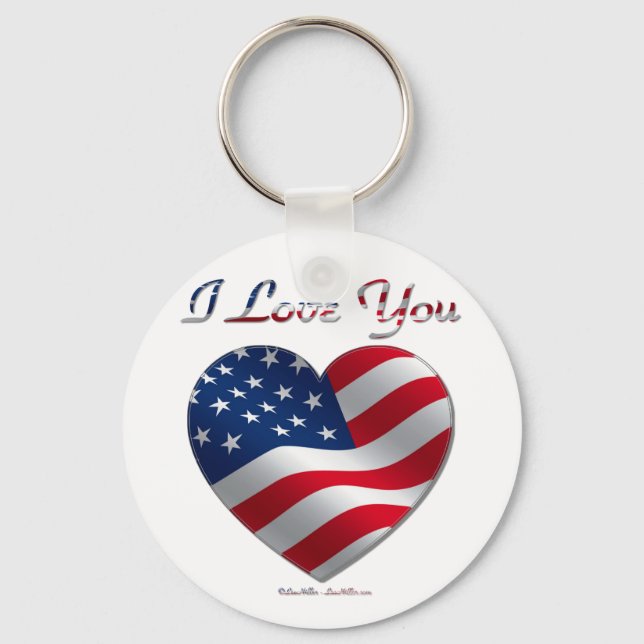 Porte-clés USA Flag Heart Je t'aime (Recto)