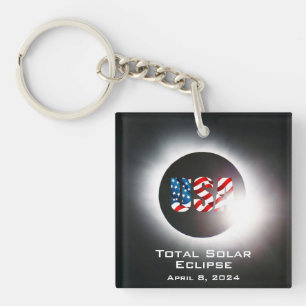 Porte-clés USA FLAG Total éclipse solaire 8 avril 2024