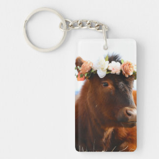 Porte-clés vache avec couronne de fleurs (2 côtés)
