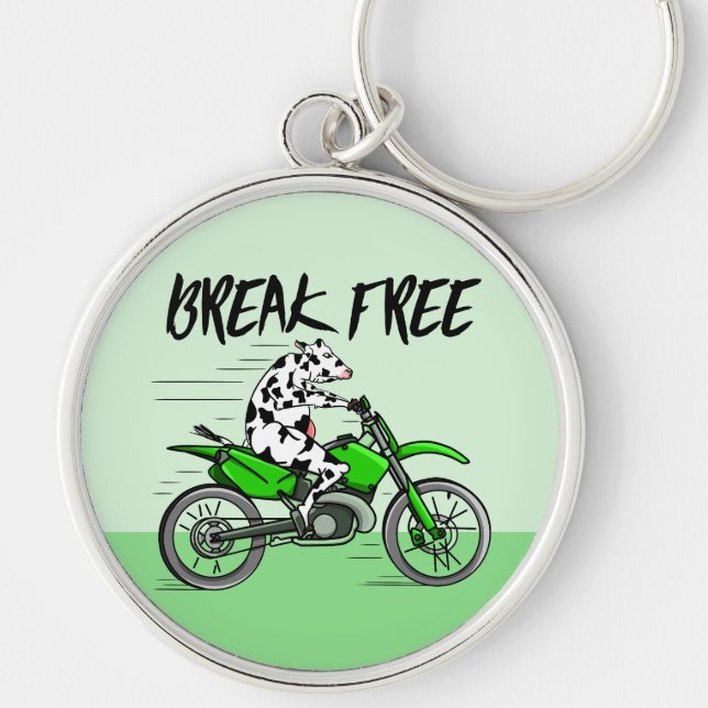 Porte-clés Vache caricaturale à moto (Devant)
