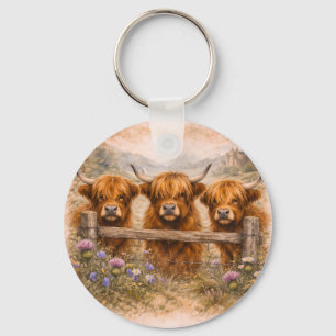 Porte-clés Vache des Highlands - Animaux à l'aquarelle