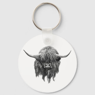 Porte-clés Vache Écossaise Highland En Noir Et Blanc