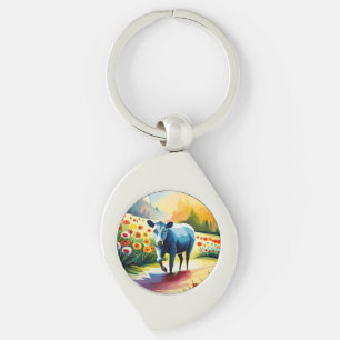 Porte-clés Vache mignonne dans le champ floral