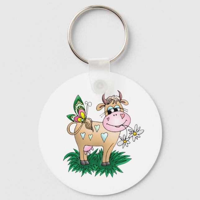 Porte-clés Vache mignonne et papillon (Recto)