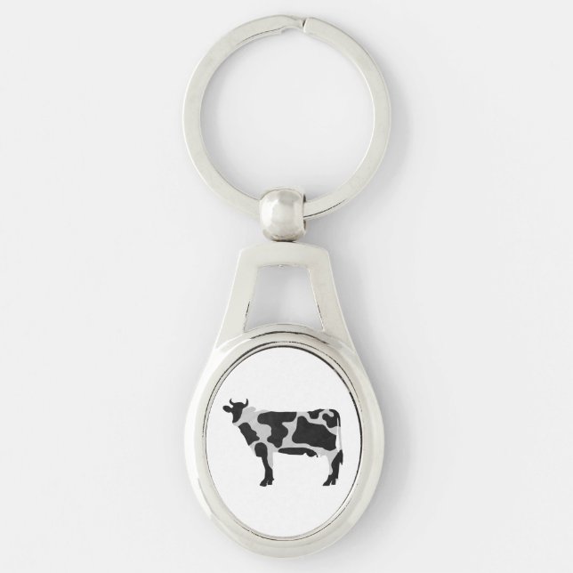 Porte-clés Vache Noir et Blanc Silhouette (Devant)