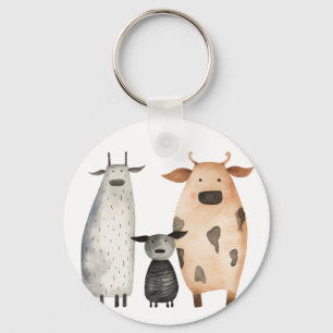 Porte-clés Vaches de famille à l'aquarelle drôles et mignonne