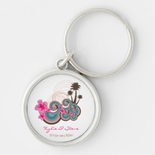 Porte-clés Vagues tropicales et Merci rose de ketmie/cadeau/