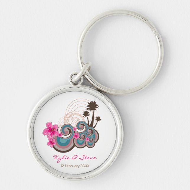 Porte-clés Vagues tropicales et Merci rose de ketmie/cadeau/ (Devant)