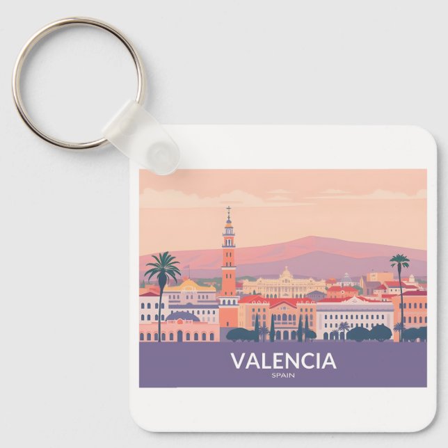Porte-clés Valencia Espagne Vielle ville Pastel Voyage (Recto)