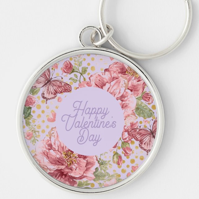 Porte-clés Valentine Days,Elegant,Purple Peach Flowers Patter (Devant)