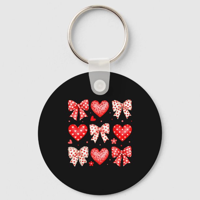 Porte-clés Valentines Day Coquette Bow Hearts Leopard Women G (Recto)
