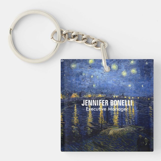 Porte-clés Van Gogh Starry Night Painting Ajouter Votre Nom (Devant)