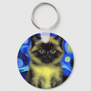 Porte-clés Van Gogh Starry Nuit Siamese Cat