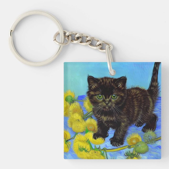 Porte-clés Van Gogh Style Chat avec tournesol (Devant)