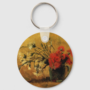 Porte-clés Vase avec oeillets rouges et blancs