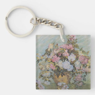 Porte-clés Vase Van Gogh vintage avec roses roses roses