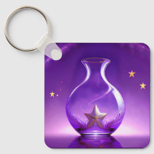 Porte-clés Vase Violet Transparent Avec Étoile Tout Sous Dôme