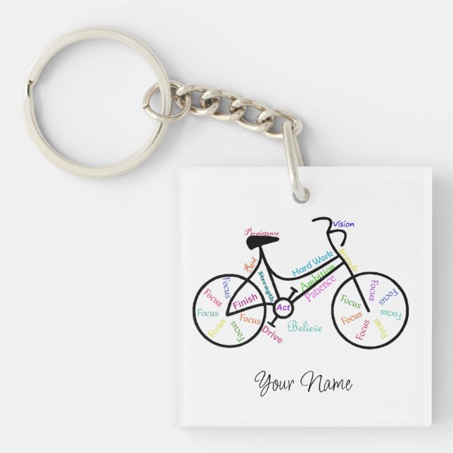 Porte-clés Vélo, Sport Vélo, Motivational Words & Stripes (Devant)