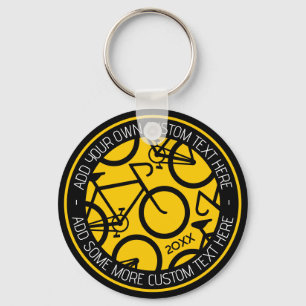 Porte-clés Vélo texte personnalisé Jaune et noir