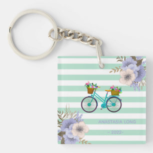 Porte-clés Vélos Fleurs Bleues Modernes