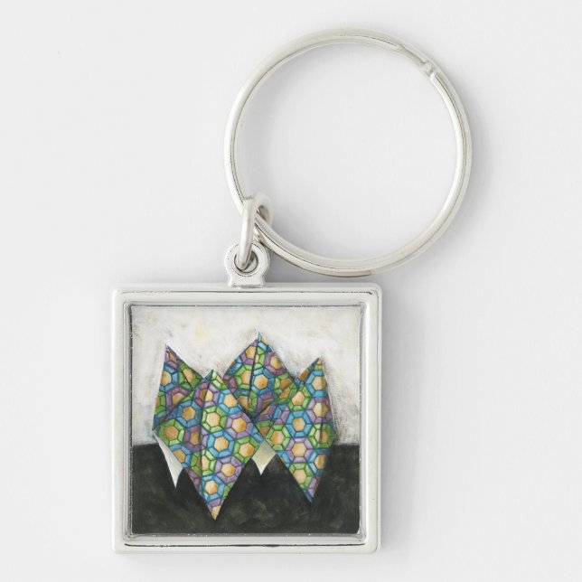 Porte-clés Vendeur Origami Fortune sur papier géométrique (Devant)