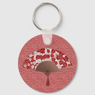 Porte-clés Ventilateur japonais en papier feuille, rouge fonc