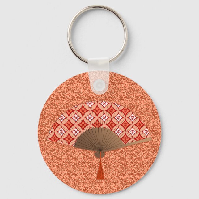 Porte-clés Ventilateur Japonais, Shippo Motif, Mandarin Orang (Recto)