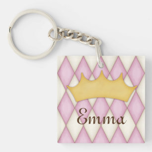 Porte-clés Vérification Diamant Rose Nom Personnalisé Princes