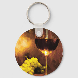 Porte-clés Verre de vin et de raisins verts dans la lueur