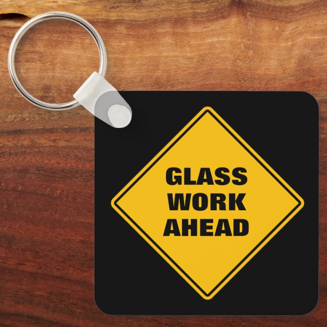 Porte-clés Verre jaune à l'avant panneau de route personnalis (Recto)