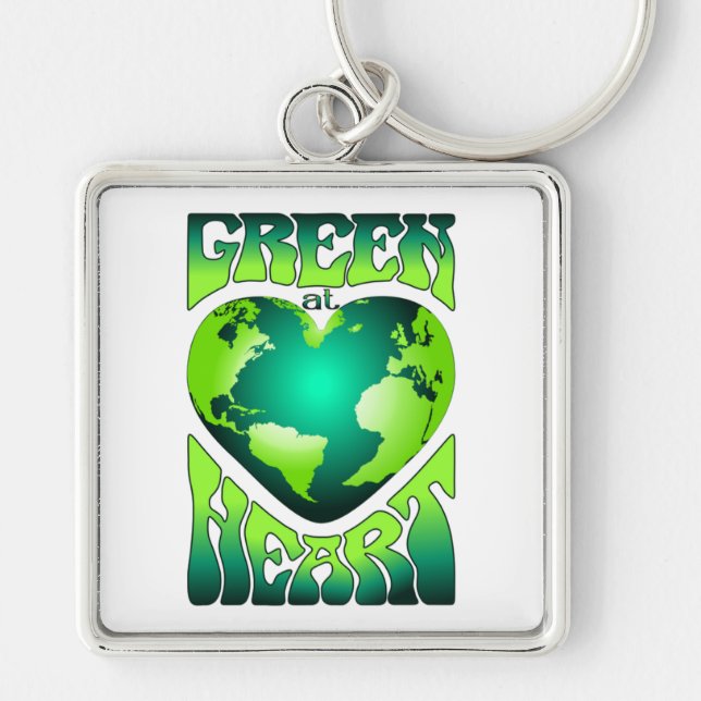 Porte-clés VERT AU COEUR Éco écologique Rétro (Devant)