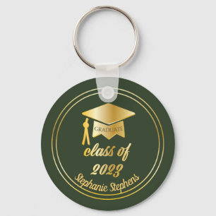 Porte-clés Vert élégant   Clavier de Casquette diplômé en or
