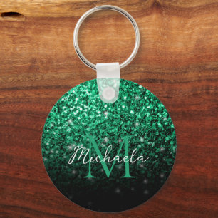 Porte-clés Vert émeraude faux paillettes scintillent bling Mo