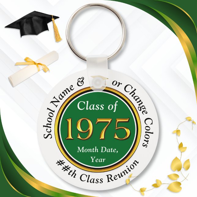 Porte-clés Vert et blanc, Classe 75 Réunion, Fête (Class of '75. 50th class reunion gift ideas. Cheap, Class of 1975, Class Reunion Keychains. 1975)