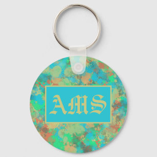 Porte-clés Vert, jaune et bleu gouttes abstraites