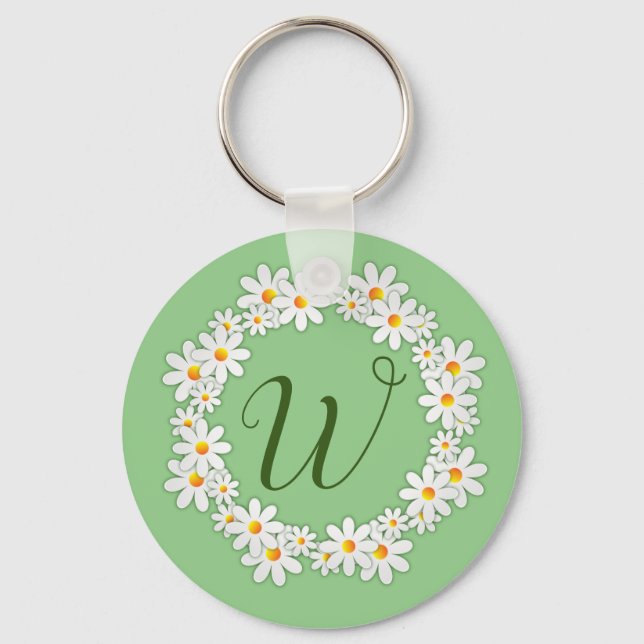 Porte-clés vert monogrammé Daisy  (Recto)