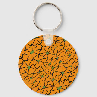 Porte-clés Vert & Orange Moderne Abstrait Floral