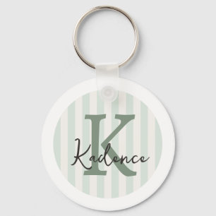 Porte-clés Vert sauge Charbon Monogramme personnalisé en cerc