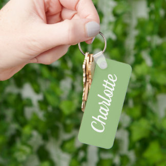 Porte-clés Vert sauge & personnalisation nom blanc