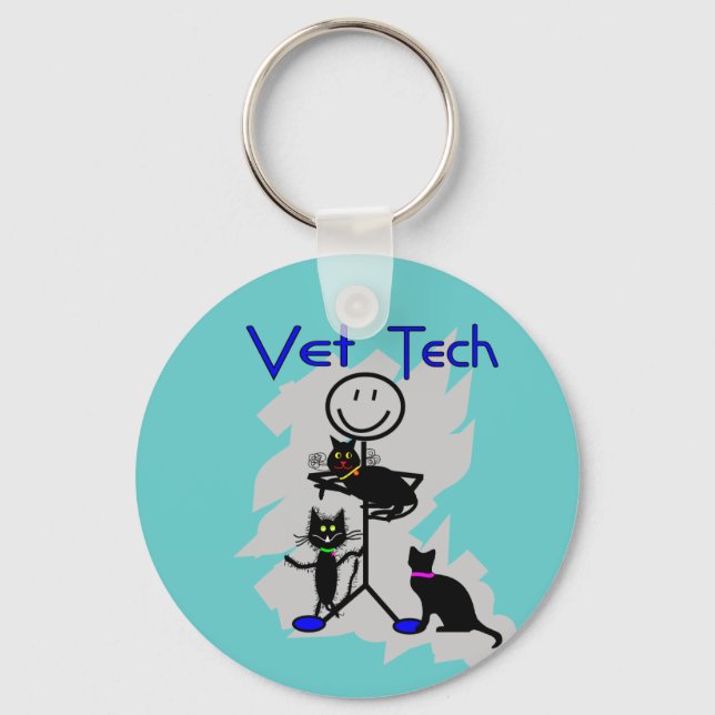 Porte-clés Vet Tech Stick Personne Avec Chats Noirs (Recto)