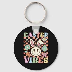 Porte-clés Vibes de Pâques Super retro Bunny À damiers Sourir