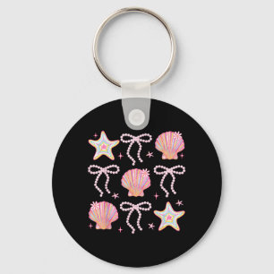 Porte-clés Vibes d'été Coquette Côtière Rose Coquillage Nœud