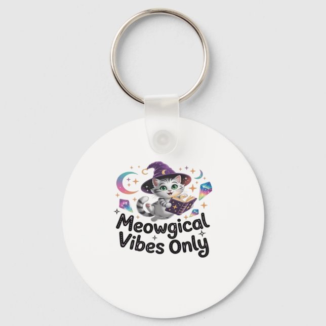 Porte-clés Vibes Méowgiques Uniquement, Chat Kawaii Witch Flo (Recto)