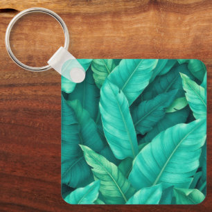 Porte-clés Vibrant Green Tropical Banana Feuille Motif