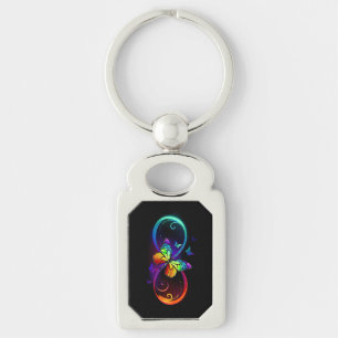 Porte-clés Vibrant infinity with rainbow butterfly on black