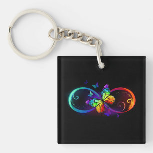 Porte-clés Vibrant infinity with rainbow butterfly on black